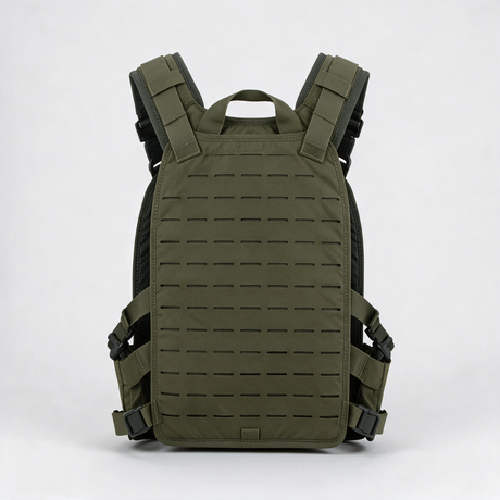 Battalion Laser-Cut Tactical MOLLE Vest in Olive Green, back view