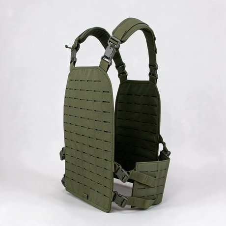 Battalion Laser-Cut Tactical MOLLE Vest in Olive Green, side view