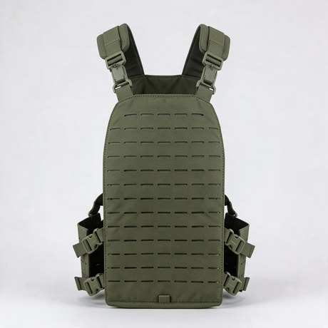 Battalion Laser-Cut Tactical MOLLE Vest in Olive Green, front view