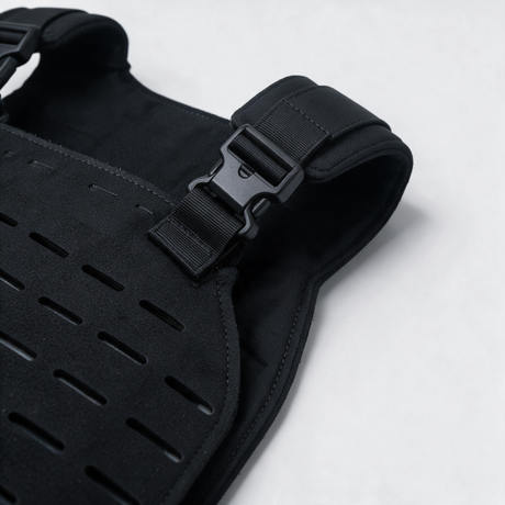 Laser-cut MOLLE panel and side-release buckle detail, Black