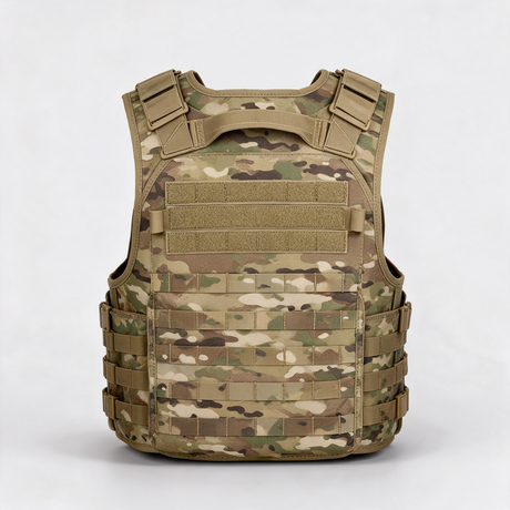 Battalion Elite Tactical MOLLE Vest in Multicam, back view with drag handle