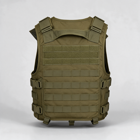 Battalion Elite Tactical MOLLE Vest in Olive Green, back view with drag handle
