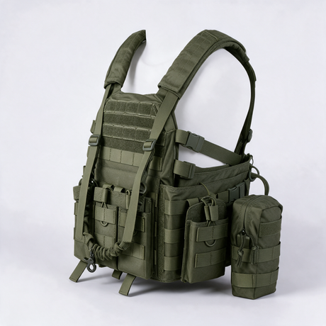 Battalion Quick-Release Tactical MOLLE Vest in Olive Green, side view