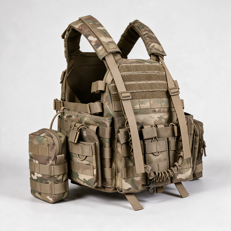 Battalion Quick-Release Tactical MOLLE Vest in Multicam, side view