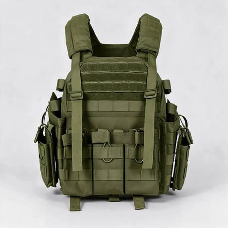 Battalion Quick-Release Tactical MOLLE Vest in Olive Green, back view