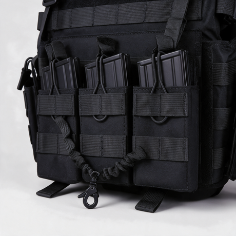 Triple magazine pouches and quick-release pull cord detail, Black