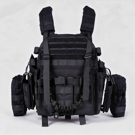 Battalion Quick-Release Tactical MOLLE Vest in Black, back view