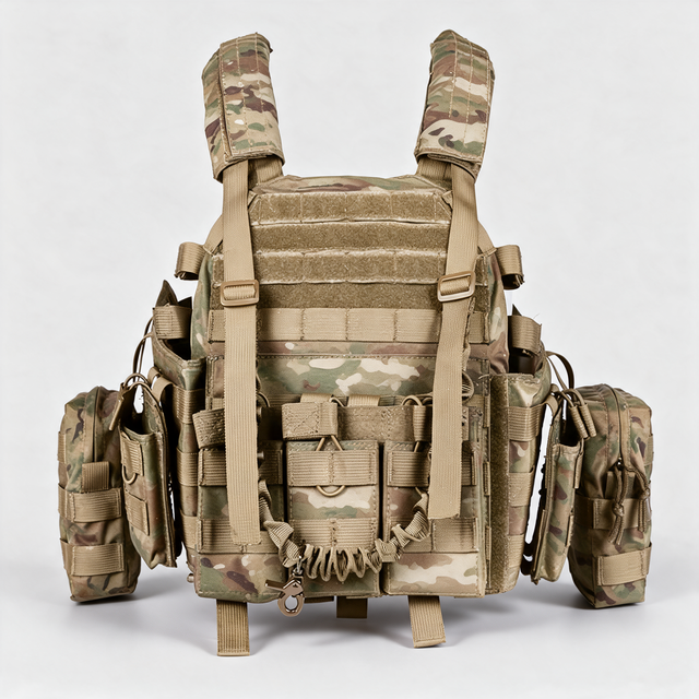 Battalion Quick-Release Tactical MOLLE Vest in Multicam, front view with magazine pouches