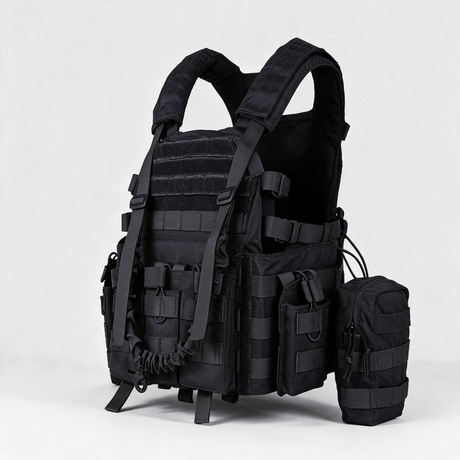 Battalion Quick-Release Tactical MOLLE Vest in Black, side view