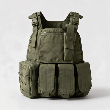 Battalion Recon Tactical MOLLE Vest in Olive Green, front view with pouches