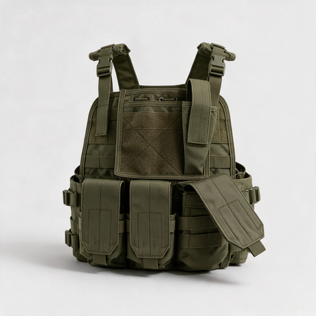 Removable magazine pouch and MOLLE strap detail, Olive Green