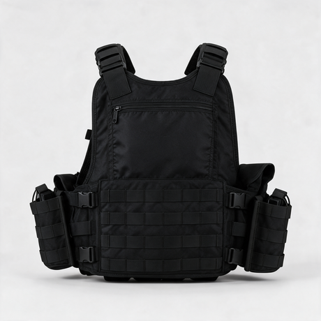 Battalion Hydration Tactical MOLLE Vest in Black, back view with hydration compartment