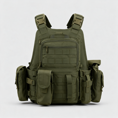 Battalion Hydration Tactical MOLLE Vest in Olive Green, back view with hydration compartment