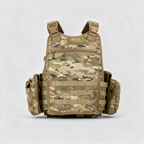 Battalion Hydration Tactical MOLLE Vest in Multicam, back view with hydration compartment