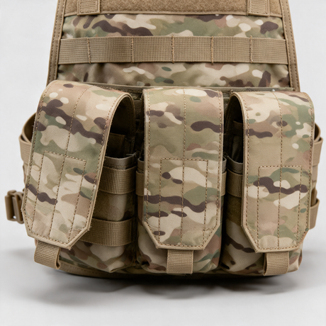 Removable magazine pouch and MOLLE strap detail, Multicam