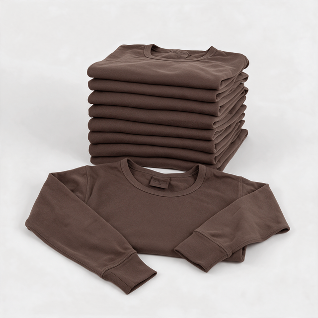 Stack of ten brown British Army long sleeve thermal base layer tops - bulk pack of 10