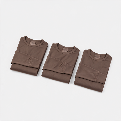 Three brown British Army long sleeve thermal base layer tops - pack of 3