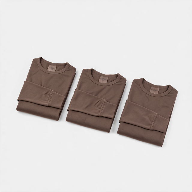 Three brown British Army long sleeve thermal base layer tops - pack of 3