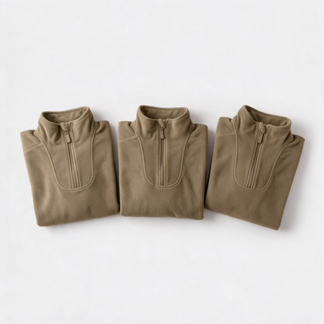 Three light olive British Army PCS thermal fleece Norgie tops - pack of 3