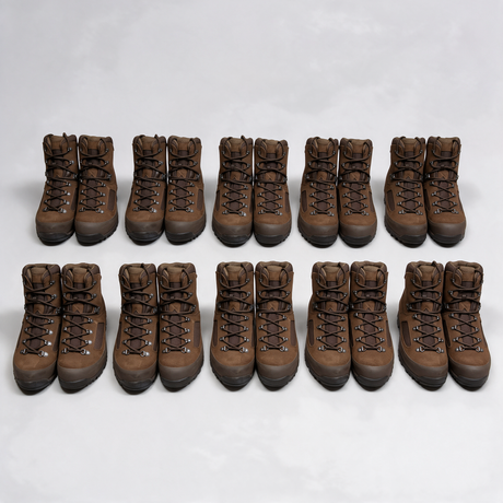 Ten pairs of Iturri brown suede desert British Army combat boots