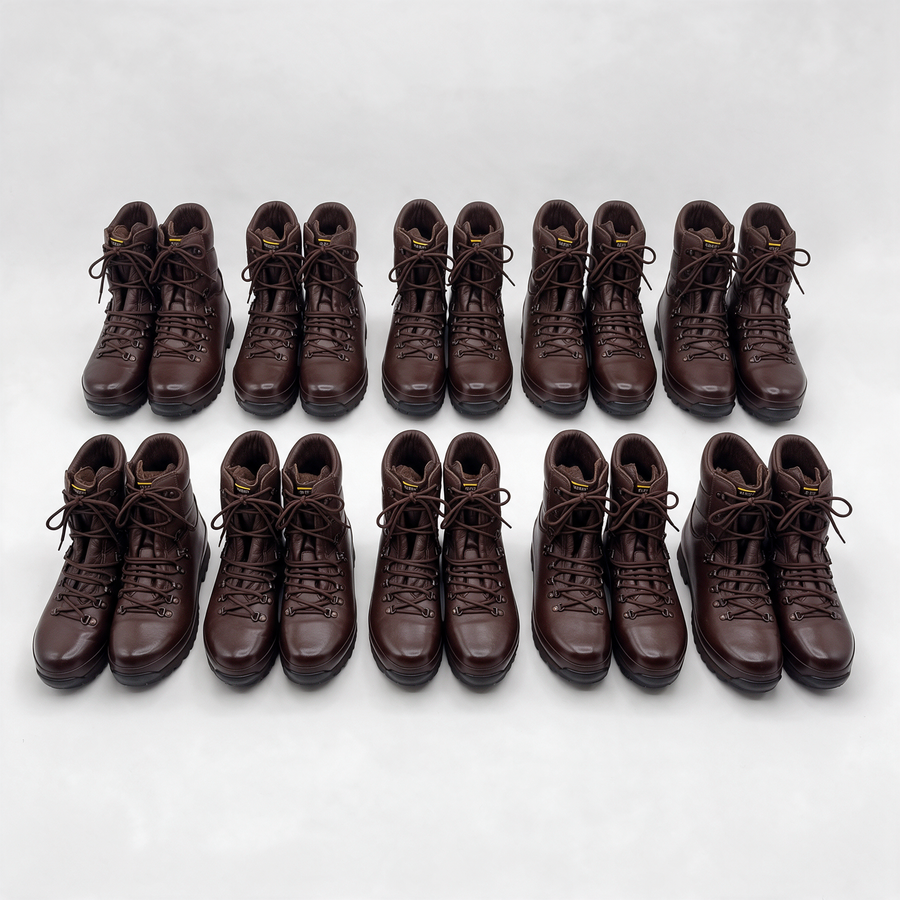 Ten pairs of Altberg Defender brown leather British Army combat boots