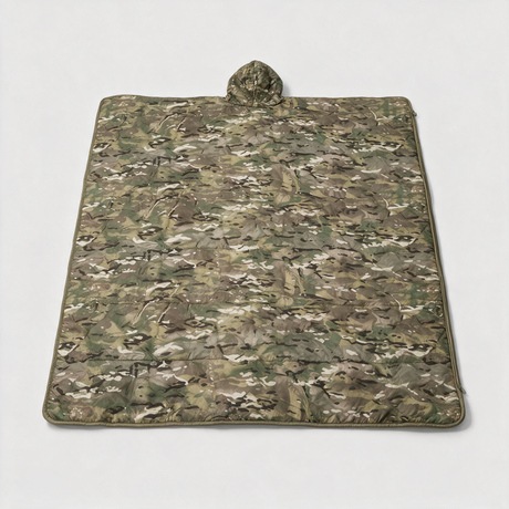 MTP camo Battalion woobie poncho liner laid flat as a 152 x 203cm quilted camping blanket