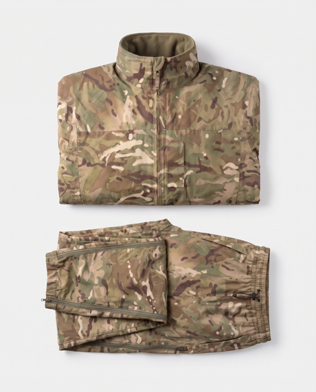 British Army MTP Waterproof Gore-Tex Jacket and Trousers Set flat lay showing both garments