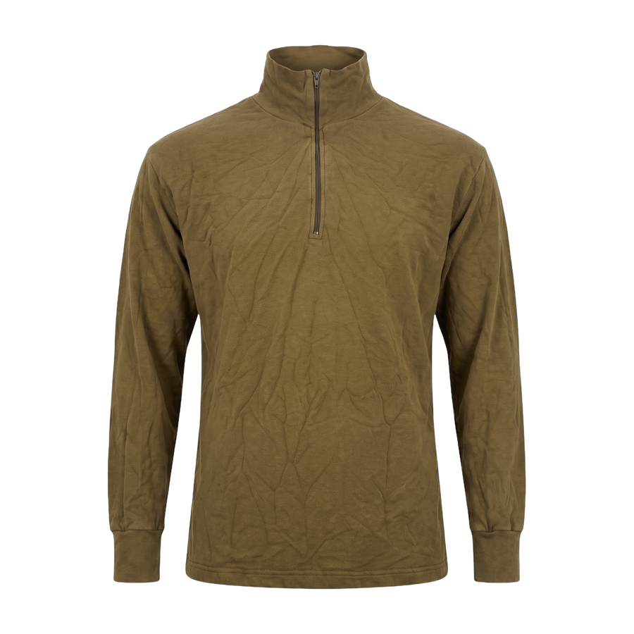Dutch Army green Norgie thermal pullover front view – quarter zip military surplus fleece