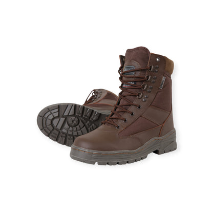 Patrol Boot - Brown - 50% Leather - High-grade sole units, Thinsulate lining, padded suede collar. PU sole with steel shank, nylon laces, bronze eyelets, removable EVA insole. Ideal for durability and comfort seekers. for military, hiking, fishing, camping and outdoors