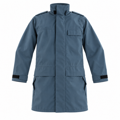 RAF blue-grey Gore-Tex jacket with closed collar on white background