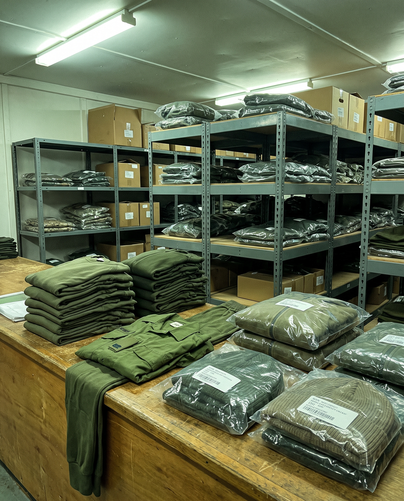 British Army thermal base layers in the QM store