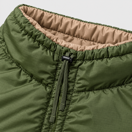 Reversible softie trousers waistband detail, olive green and sand
