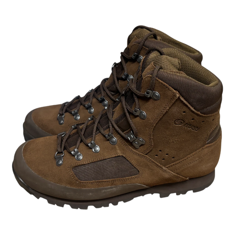 Iturri British Army desert combat boot in brown suede, side profile showing lace-up D-ring eyelets and rugged tread sole