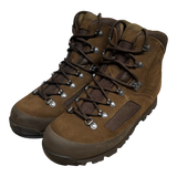 Iturri brown suede combat boots, front three-quarter angle showing padded collar and full lacing