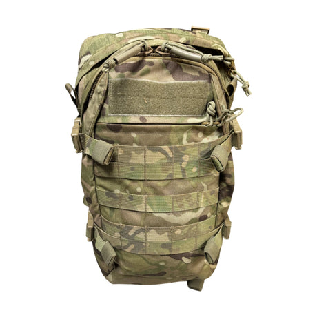 British Army Virtus MTP 17L Assault Pack, side view showing YKK zip attachment and side pocket
