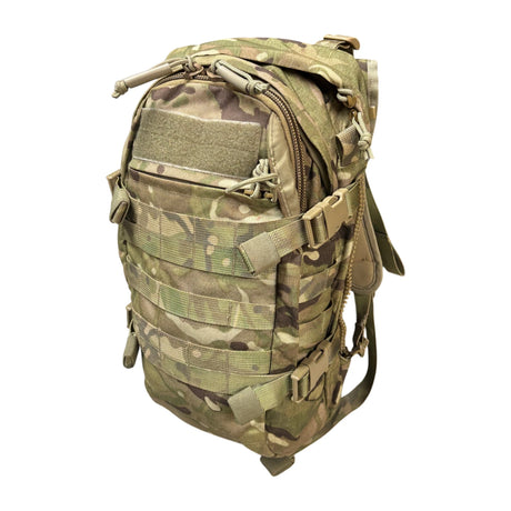 British Army MTP Virtus 17L Assault Pack daysack, genuine issue, front view showing MOLLE webbing and side compression straps