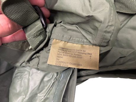 British Army medium weight sleeping bag compression sack, drawcord and lid