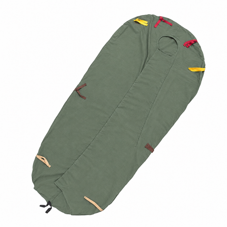 British Army sleeping bag liner inside view with coloured attachment ties