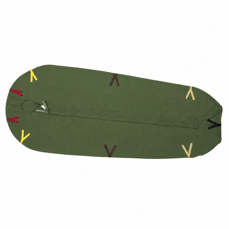 British Army sleeping bag liner laid flat showing opening and coloured ties