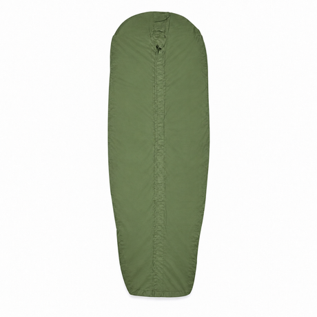 British Army olive sleeping bag liner front view on white