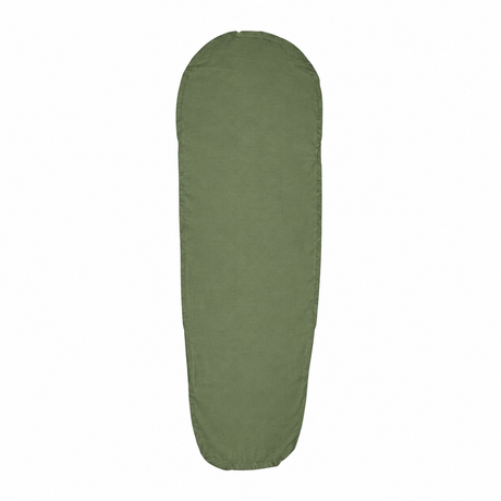 British Army olive sleeping bag liner rear view on white